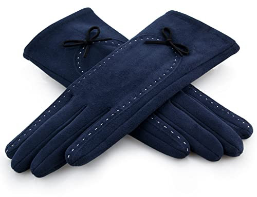 Rose Black Winter Handschuhe für Damen - mit süßer Schleife - Feinste Auswahl (Marineblau)