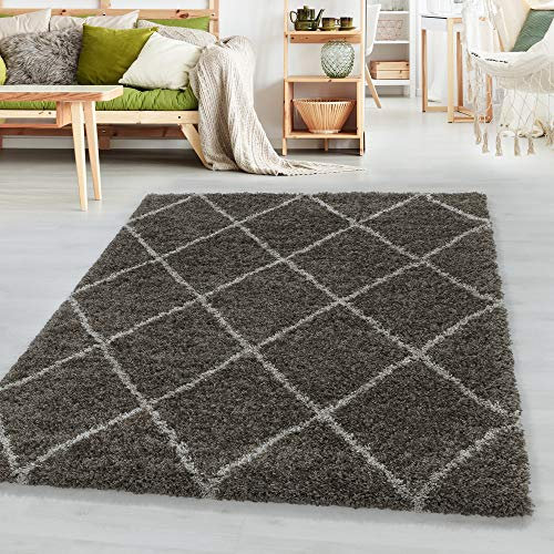 SIMPEX Hochflor Teppich, Geometrisch Design, Teppich Taupe, 80 x 250 cm, Teppich skandinavischen Stil, Teppich Wohnzimmer
