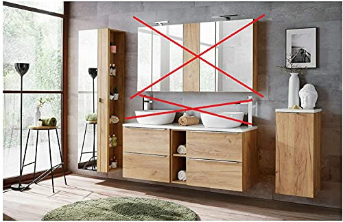 Badmöbel Set Capri-B Eiche Gold 140 cm mit 2 Waschbecken LED Soft - Close (2xWaschbeckenunterschrank 1xPlatte 1xUnterschrank 1xHochschrank)