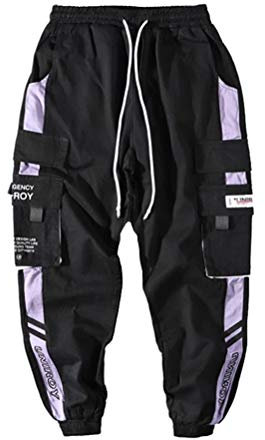 ORANDESIGNE Homme Pantalon Cargo Hip Hop Noir Pantalon de Jogging Sport Multi-Poches Streetwear Teachwear A Rose L