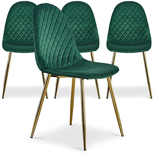 Menzzo Lot de 4 chaises matelassées Norway Velours Vert