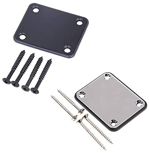 2Pcs Electric Guitar Neck Plates Metal Guitar Neck Plates Electric Guitar Reinforcing Plates with Screws for Replacement Electric Guitar Part(Silver Black)