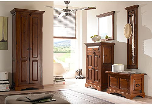 Woodkings® Flurset Catana 5-teilig Massivholz Pinie braun Flurmöbel Set, Truhe, Garderobenpaneel, Kommode, Spiegel Echtholz