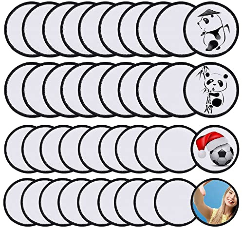 40 Stück Sublimation Blanko Patch Zum Aufbügeln, Runde Leer Sublimation Patch Sticker Weiß-schwarzer Rahmen Flicken Patches für Hüte Kleidung Rucksack Teppich Dekorative Patches