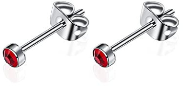 Artskin G23 Titan Damen Ohrstecker Männer Mädchen Ohrringe Hypoallergen Nickelfrei 3mm Kristall Rot Ohrringe für empfindliche Ohren Ohrschmuck Geburtstagsgeschenk