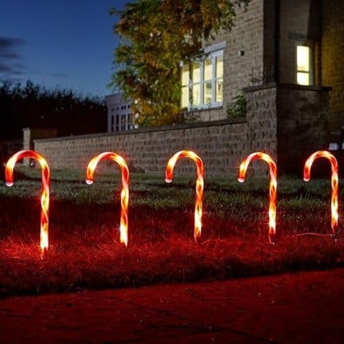 Marco Paul Weihnachtslichter, 6 Zuckerstangenlichter mit 60 LEDs, batteriebetrieben, Zuckerstangen, Außenlichter, Zuckerstangen, Weihnachtsdekorationen, Outdoor-Weihnachtswege, beleuchtete