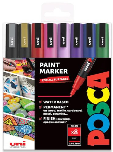 POSCA – PC-3M – Farbmarker-Kunststifte – 0,9–1,3 mm – 8er-Set in Geschenkbox (Popular Colours)