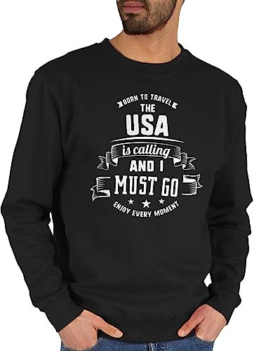 Shirtracer Sweater Pullover Sweatshirt Herren Damen - Länder Fahnen und Flaggen - The USA is Calling and I Must go Weiß - XXL - Schwarz - Country Born