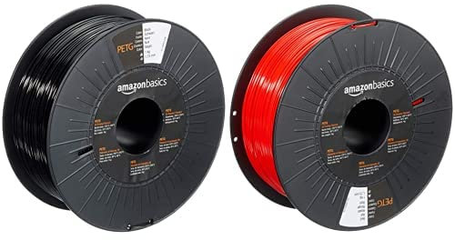 Amazon Basics 3D-Drucker-Filament aus PETG-Kunststoff, 1,75 mm, Schwarz, 1-kg-Spule & Amazon Basics 3D-Drucker-Filament aus PETG-Kunststoff, 1,75 mm, Rot, 1-kg-Spule