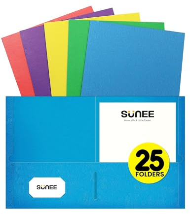 SUNEE Folders with Pockets(25 Pack, Assorted Colors), 2 Pocket Folders Fit Letter Size Paper, Paper File Folder for School Office Home Business