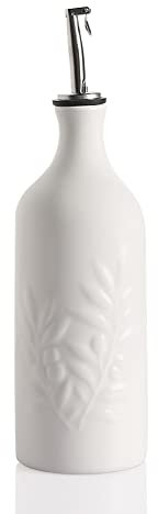 Sweejar Flacon distributeur d'huile d'olive en céramique, 570 ml, protection de l'huile pour réduire l'oxydation, convient pour le stockage d'huile, vinaigre, liquides, paquet de 1 (blanc)