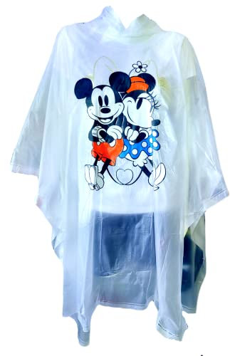 Disney Mickey and Minnie Mouse Love Never Folds Rain Poncho Hoodie (as1, alpha, one_size, regular, regular, Adult), Transparent, One Size
