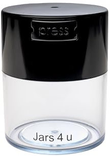 Jars 4 u | Small 300ml | Black Lid Clear Base Vacuum Sealed Kitchen Storage Jar | Negative Air Suction Technology | Light & Durable | Smell Resistant Container | Coffee Storage