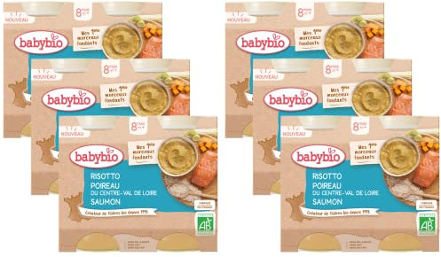 BABYBIO - Petits pots - Risotto Poireau Saumon avec morceaux - BIO - 8+ mois - 2x200g - Lot de 6