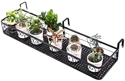 Fioriera da Balcone Ringhiera Sospesa per Piante Verdi Fioriera Sospesa Appendiabiti per Piante Grasse Mensola per Fiori in Ferro Battuto (Color : Black, S : 80x20x12cm)
