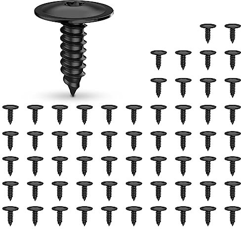 WZYTEU 60 Stück Blechschrauben Flachkopf, m5 × 16mm Flachkopfschrauben, für Auto Schutzbleche Radbögen Gitter für Stoßstange (Schwarz)