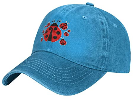 Unisex Denim Baseball Cap Red Ladybug Cute Cartoon Vintage Washed Verstellbare Casquette
