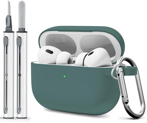 Woyinger Custodia per AirPods Pro con kit di pulizia, custodia in morbido silicone per Apple AirPods Pro di 1a/2a generazione, accessori per AirPods Pro/Pro 2, con portachiavi, verde pino