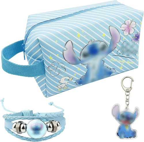 Kosmetiktasche, Reise-Kosmetiktasche, Cartoon-Kosmetiktasche mit Schlüsselanhänger und Armband, Reisetasche, Hohe Kapazität, Geschenk für Mädchen
