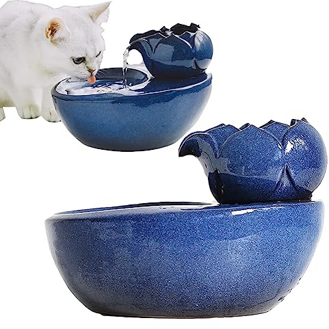 EEYZD Fontaine à Boire pour Chat, Bol d'eau à recirculation en céramique pour Chats avec Pompe silencieuse intégrée, Fontaine à Boire pour Chat Cascade avec Quatre Ports de Retour,Bleu
