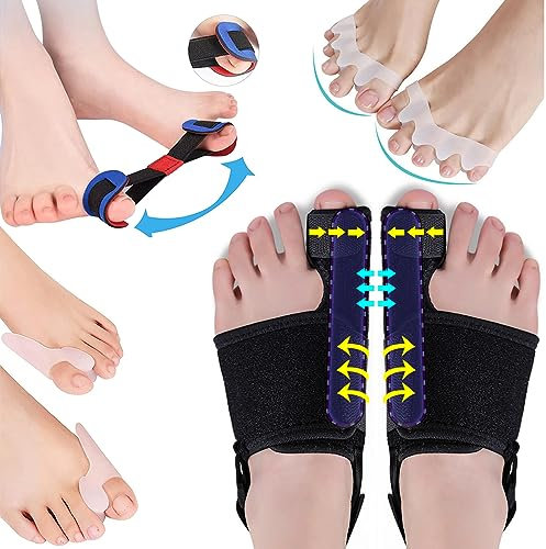 XOPOZON 2 Stück Hallux Valgus Korrektur und 4 Stück Zehenspreizer 1 Big Toe Strap zur Zehenbegradigung - Universalgröße, Hallux Valgus Schiene, Haluxschienen Korrektur für große Zehe Schmerzlinderung