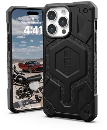URBAN Armor Gear UAG Schutzhülle kompatibel mit iPhone 15 Pro Max, 17 cm (6,7 Zoll), Monarch Pro, schwarz, eingebauter Magnet, kompatibel mit MagSafe-Ladegerät, hochwertige, robuste Schutzhülle in