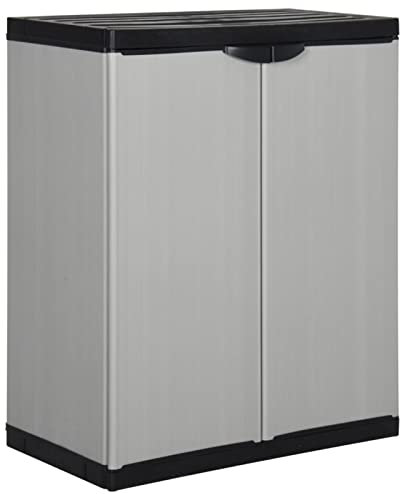 Tidyard Armoire de jardin Armoire de rangement Armoire à balais multifonction Terrasse ou balcon avec 1 étagère Gris et noir 68 x 40 x 85 cm Coffre imperméable