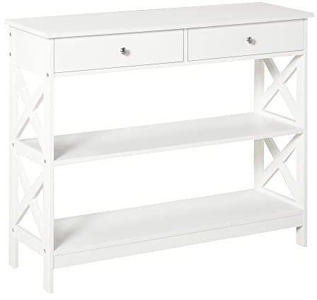 HOMCOM Table de Console Table d'entrée Style Table de drapier néo-rétro 2 tiroirs 2 étagères dim. 100L x 30.5l x 80H cm en Bois Blanc