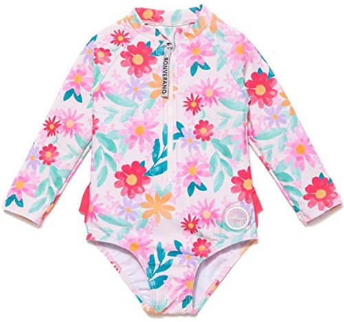 BONVERANO Traje baño bebé protección Solar UPF 50+ Cierre Cremallera con Volantes (Flor, 6-9 Meses)