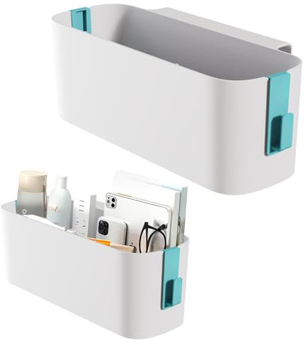 Hanging Bedside Storage Basket, Bedside Table Bed Shelf Holder Storage Hanging Basket, Large-Capacity Hanging Storage Box with 2 Detachable Hooks, Storage Rack Organizer Caddy for Home Office(Blue)