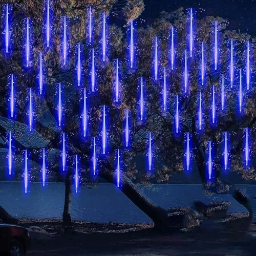 KINGCOO 288LED Meteoritenschauer Lichterketten Garten, Wasserdicht 30cm 8Tubes Fallende Regentropfen Solarleuchten Dekorative Lichtschläuche für Außen Party Hochzeit Weihnachtsbaum(Blau)