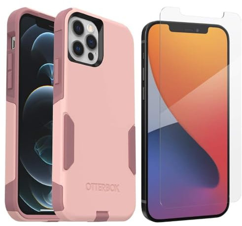 OtterBox Commuter Series Case for iPhone 12 & iPhone 12 Pro (Only) - with Zagg Glass Elite+ Clear Screen Protector - Non-Retail Packaging - Ballet Way (Pink)