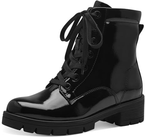 Jana Damen Stiefeletten zum Schnüren mit Reißverschluss Vegan, Schwarz (Schwarz Lack), 41 EU