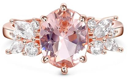 Jeulia Cluster Oval Morganit Sterling Silber Ring Band Verlobungsversprechen Jubiläumsringe für ihre Frauen Mädchen (Roségold, 53(16.9))