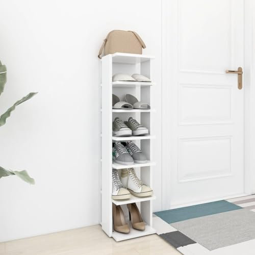 FENLAX Schuhschrank aus Holzwerkstoff 27,5x27x102cm Weiß Schuhschrank Holz Kommode für Schuhe Schrank für Schuhe Schmales Schuhregal Hoch Schuhregal Holz Schmal Hochschrank Elegante Optik