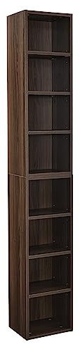 SPOFLYINN Medienturm mit 8 Ebenen, Bücherregal, Display, Bücherregal, CD/DVD, schmaler Aufbewahrungsschrank mit verstellbaren Regalen, für Zuhause, Büro, Braun, Einheitsgröße