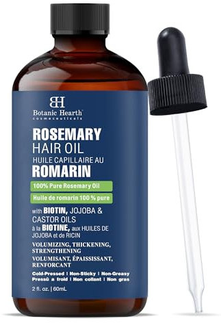 Botanic Hearth 100% Pure Rosemary Oil For Hair Growth Infused With Biotin | Hair strengthening Treatment | Nourishing & Volumizing | With Jojoba Oil & Castor Oil | Non GMO Verified | 2 fl oz