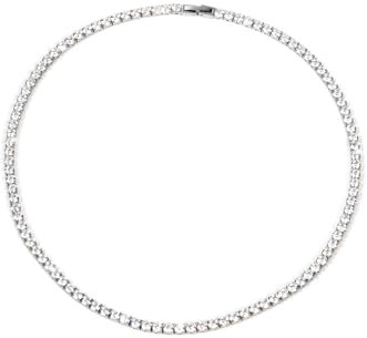UNSHINEBAR Kette für Herren und Damen - Streetwear Iced Out Tennis Chain aus Edelstahl und 18K Gold - Wasserfeste Halskette - 5mm Breite (45cm, Silber)