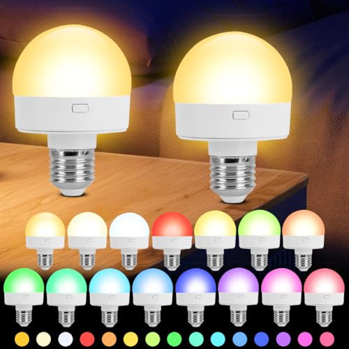 Gohytal E27 Wiederaufladbare Glühbirne mit Akku, USB RGB Glühbirne mit Fernbedienung 15 Farben Dimmbar Farbwechsel Batteriebetriebene Glühbirnen Atmosphäre Licht für Schlafzimmer Bar Camping Party