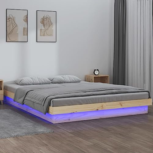 KTHLBRH Betten Kopfteil Bett Doppelbett Massivholzbett mit LED-Beleuchtung 120x200 cm Geeignet für Familienzimmer