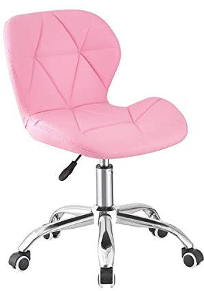 LSBIKE Desk Chair Adjustable Height Swivel Vanity Chair PU Leather Home Office chair for Bedroom Studying Computer Chair with Chrome Legs Rolling Wheels (Pink)