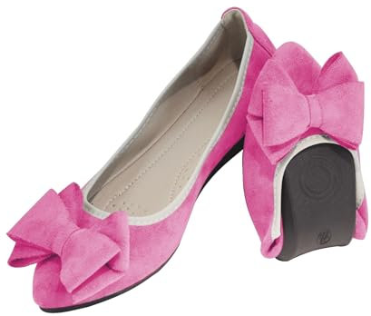 YOUNIFIZ Women Ballet Flats Foldable Fashion Bowtie Comfort Pointed Toe Slip On Ballerina Ladies Casual Comfort Faux Suede Loafers (Pink,Size 8.5)