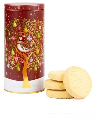 Cylinder Christmas Biscuits Tin - Traditional Scottish Shortbread Gift Set, Festive Filled Tins of Biscuits - Novelty Christmas Gifts - Luxury Biscuit Gift Sets for Women & Men, Red
