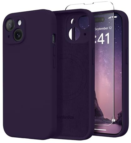 SuydanBox Magnetic for iPhone 13 Case, Compatible with MagSafe, [Full Camera Protection][Screen Protector] Silicone Shockproof Protective Phone Case for iPhone 13 6.1, Deep Purple