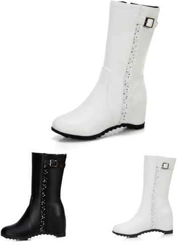 MEECHI 2024 Nuovi Stivaletti for L'autunno Inverno Booties da Donna con Fibbia Stivali Corti con Zeppa di 5 Cm Ankle Boots con Punta Tonda in Pelle PU Scarpe Eleganti alla Caviglia for Fest