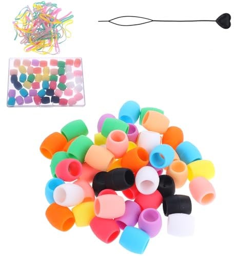 Telooco 50Pcs Multicolor Silicone Hair Beads for Kids, Round, Colorful, Bulk, with Elastic Rubber Bands, Quick Beader Storage Box, Kids Braid Beads, Hair Accessories for Braids, Ponytail