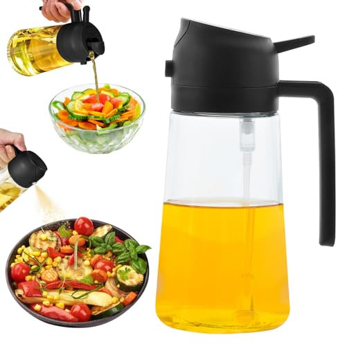 Maxentico Pulverizador Aceite Spray(500Ml), Dosificador Aceitera Rociador, Cocina Cooking Oil Bote Antigoteo, Cristal Dispensador Olio Freidora Aire 2 en 1, para Cocinar, Ensalada, Barbacoa
