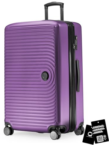 Hauptstadtkoffer Mitte Koffer 77 cm 112-130 Lmit Anhänger, Aubergine | ABS-Hartschale · TSA · XL Erweiterung · 4 Rollen · Austauschbare Ersatzteile · Urlaub · 2-3 Wochen · Digitaler Kofferanhänger