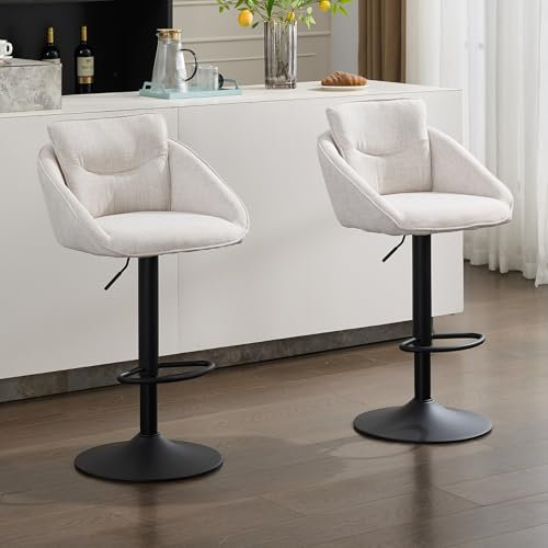 Ya-Home Barhocker 2er Set Barstuhl aus Leinen Bistrohocker Höhenverstellbar Tresenhocker mit Rückenlehne gepolsterte Thekenhocker mit Fußstütze für Küche/Wohnzimmer, Beige