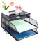Bandejas de malla de 2 niveles, apilable, para escritorio de oficina, con soporte superior de papelería, bandejas de papel para documentos, oficina, escuela y hogar, color negro